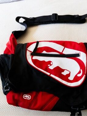 Ecko Unlimited Red Black White Messenger Bag with Elephant Logo